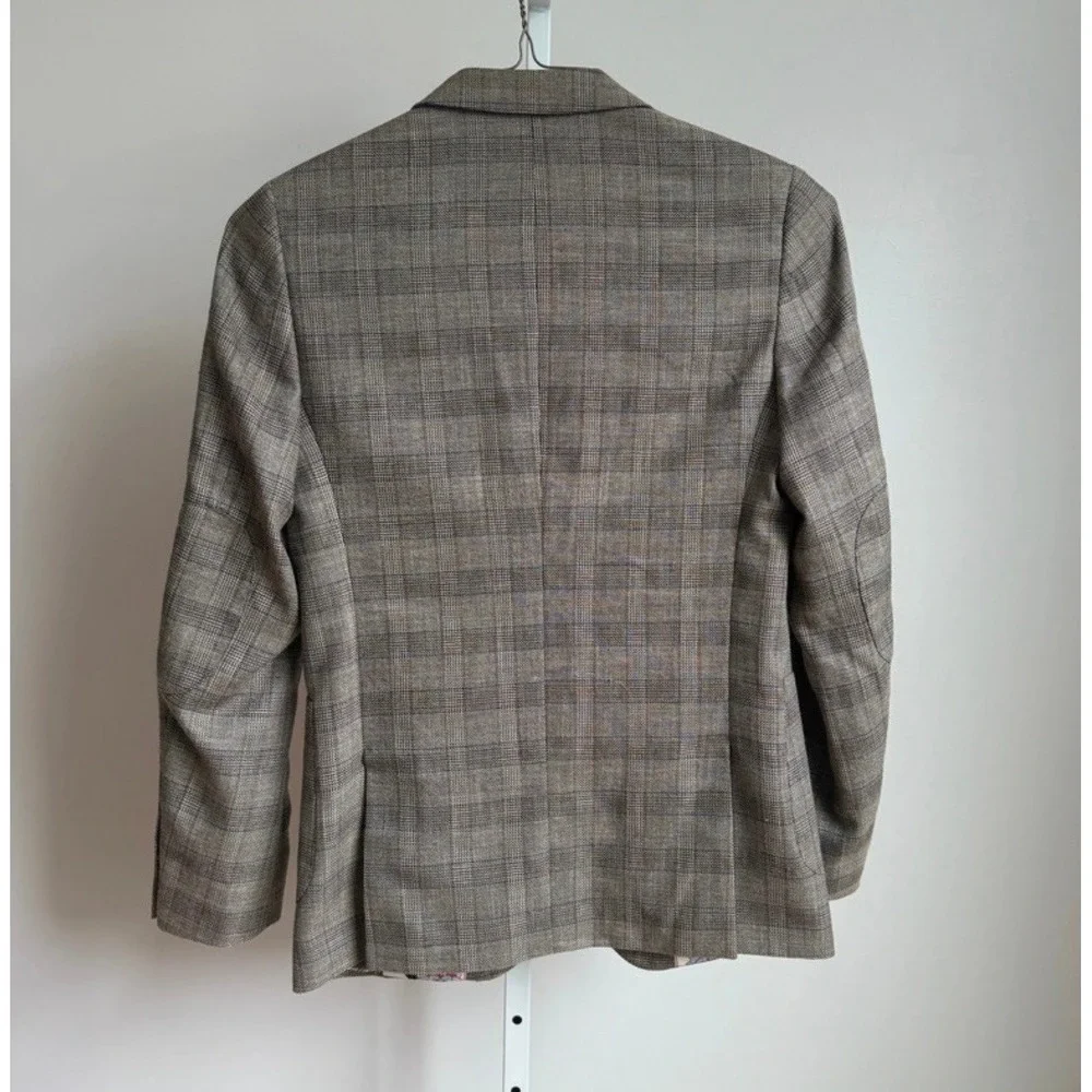 Paisley & Gray 36R Brown Plaid Blazer Floral Lining Wool Blend Sport Coat